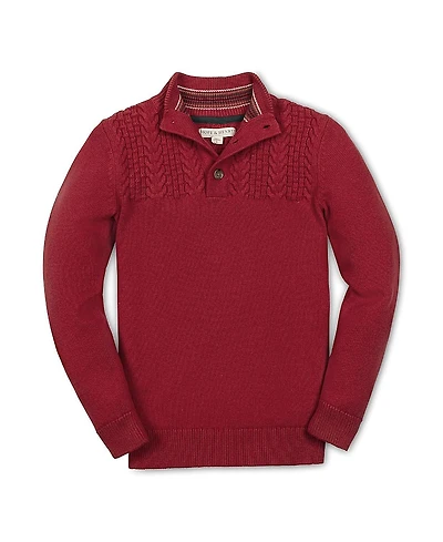 Hope & Henry Boys' Organic Long Sleeve Mock Neck Sweater with Cable Yoke - Little Kid, Big Kid