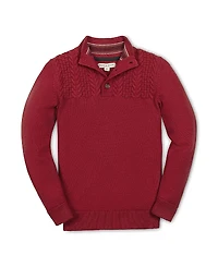 Hope & Henry Boys' Organic Long Sleeve Mock Neck Sweater with Cable Yoke - Little Kid, Big Kid