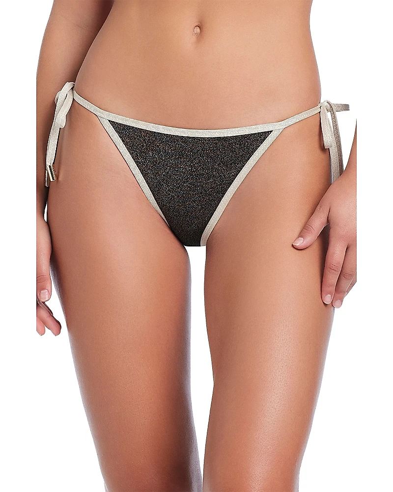 Red Carter Metallic Tie Side Bikini Bottom