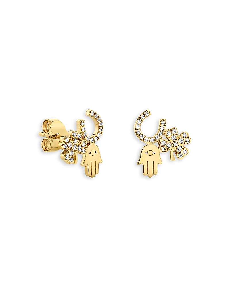 Sydney Evan 14K Yellow Gold Diamond Protection Stud Earrings