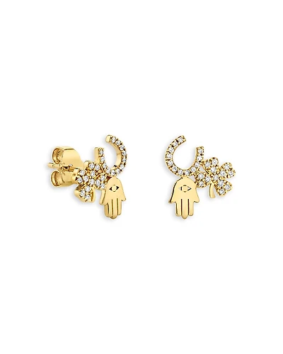 Sydney Evan 14K Yellow Gold Diamond Protection Stud Earrings