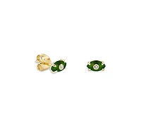 Sydney Evan 14K Yellow Gold Diamond & Nephrite Jade Tiny Carved Stone Bezel Protective Eye Stud Earrings, 0.01 tcw