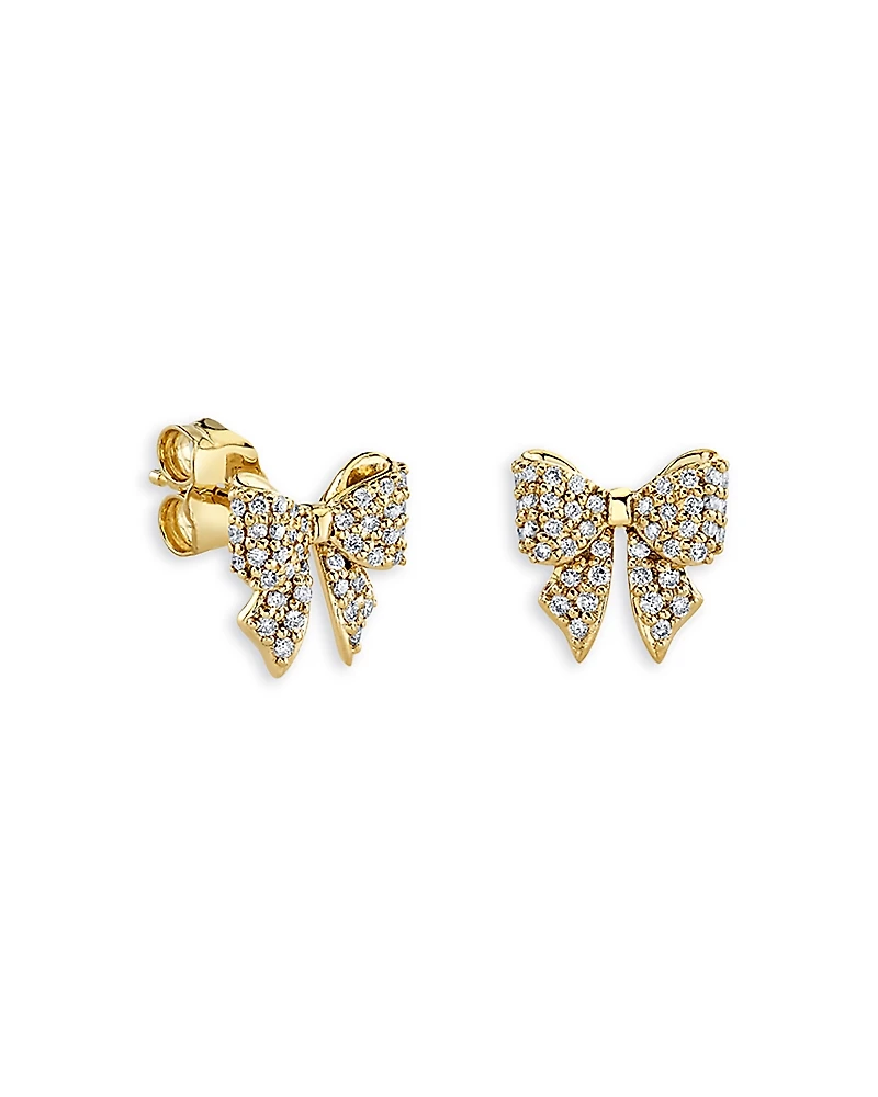 Sydney Evan 14K Yellow Gold Diamond Bow Ribbon Stud Earring