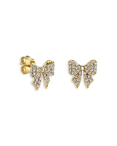 Sydney Evan 14K Yellow Gold Diamond Bow Ribbon Stud Earring