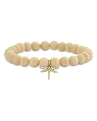 Sydney Evan 14K Yellow Gold Diamond & White Coral Dragonfly Charm Beaded Bracelet