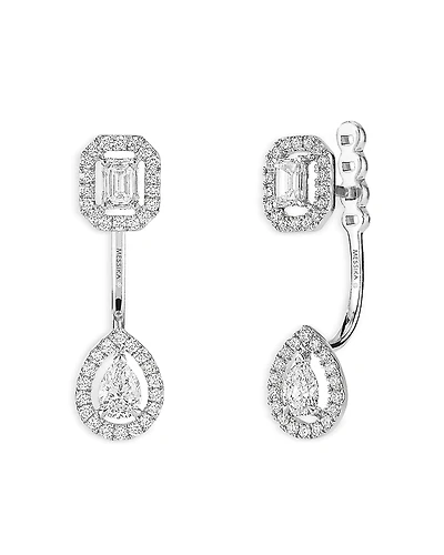 Messika 18K White Gold My Twin Diamond Mixed Cut Toi et Moi Front to Back Earrings