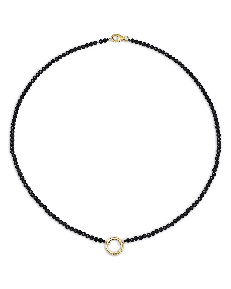 Moon & Meadow 14K Yellow Gold Onyx Bead Charm Holder Necklace, 18