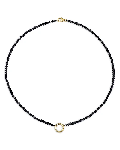 Moon & Meadow 14K Yellow Gold Onyx Bead Charm Holder Necklace, 18