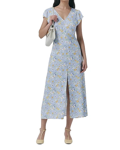 Ghost London Blair Crepe Floral Sleeveless Midi Dress