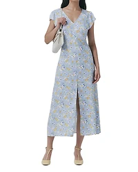 Ghost London Blair Crepe Floral Sleeveless Midi Dress