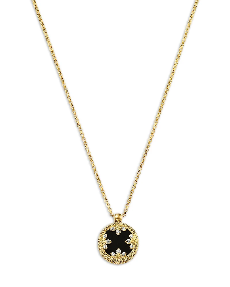 Roberto Coin 18K Yellow Gold Venetian Medallion Black Jade & Diamond Pendant Necklace, 16-18