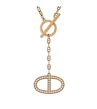 Pre-Owned HERMES Large Chaine d'Ancre Contour Pendant Necklace 18K Rose Gold with Diamonds, 16.5