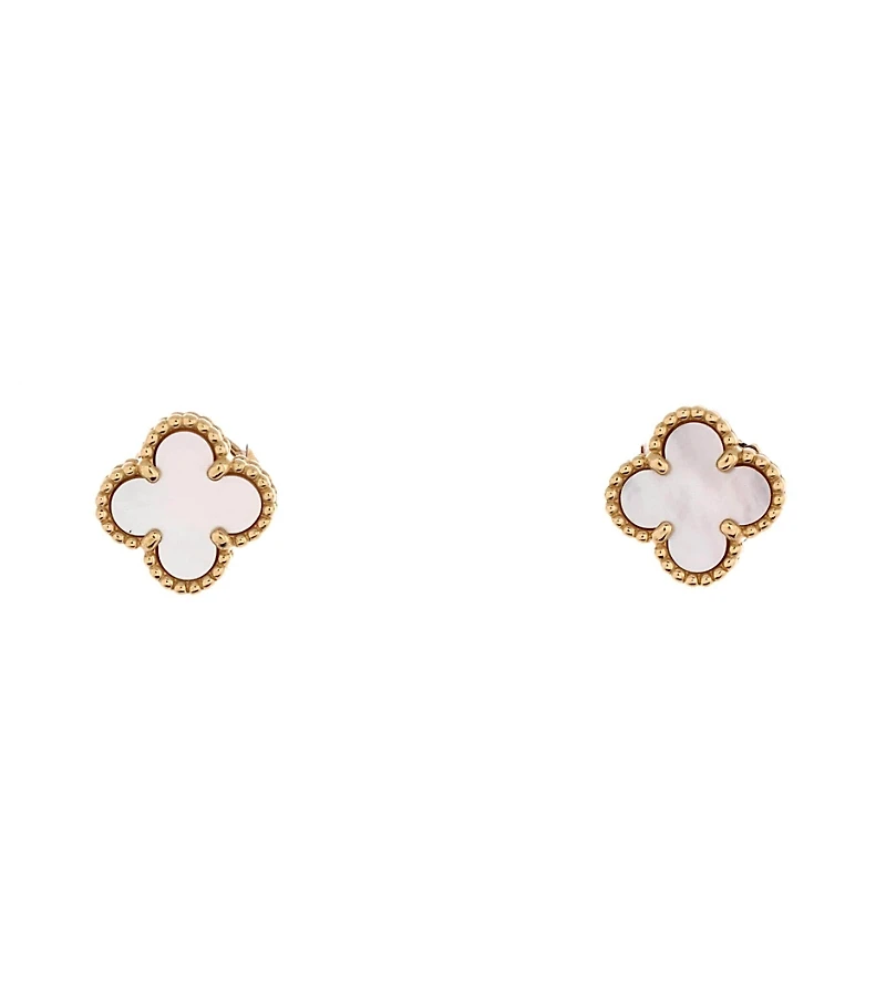Pre-Owned Van Cleef & Arpels Sweet Alhambra Stud Earrings 18K Gold and Mother of Pearl