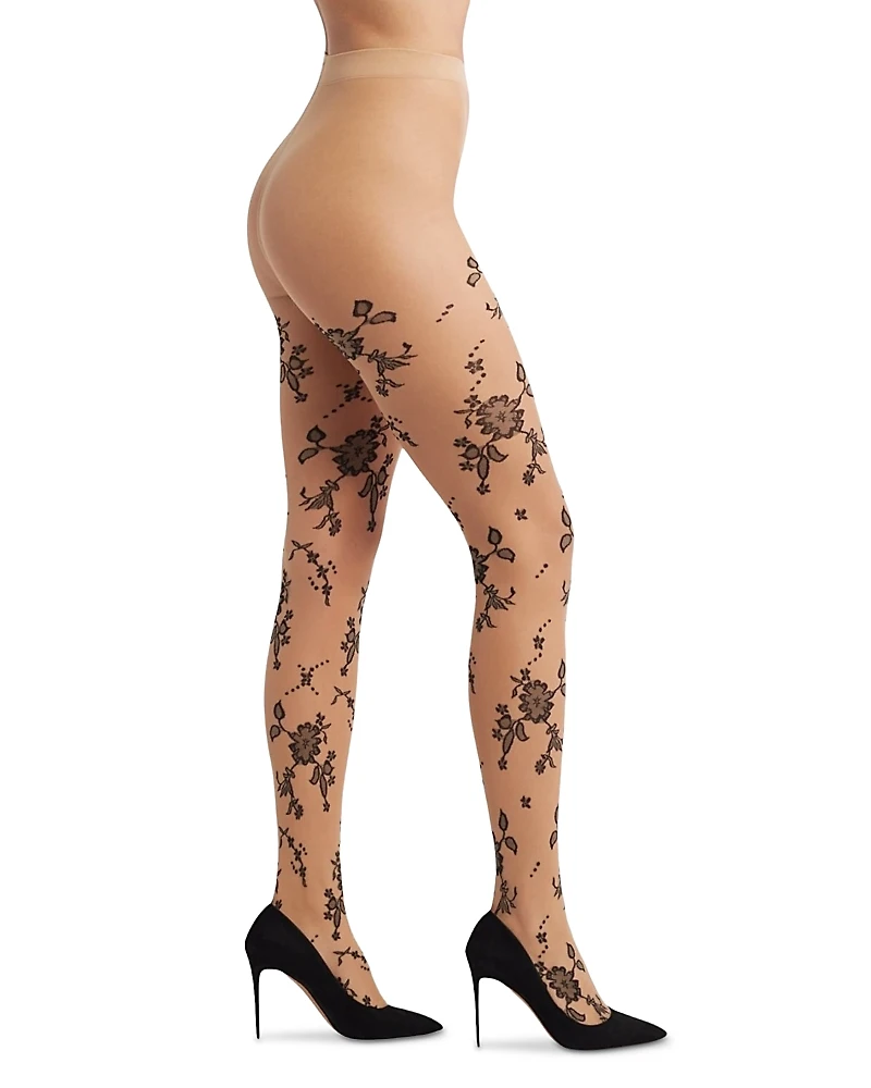 High Heel Jungle Floral Jacquard Sheer Tights