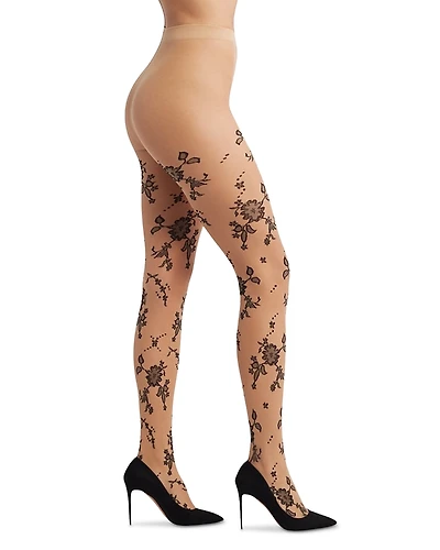 High Heel Jungle Floral Jacquard Sheer Tights