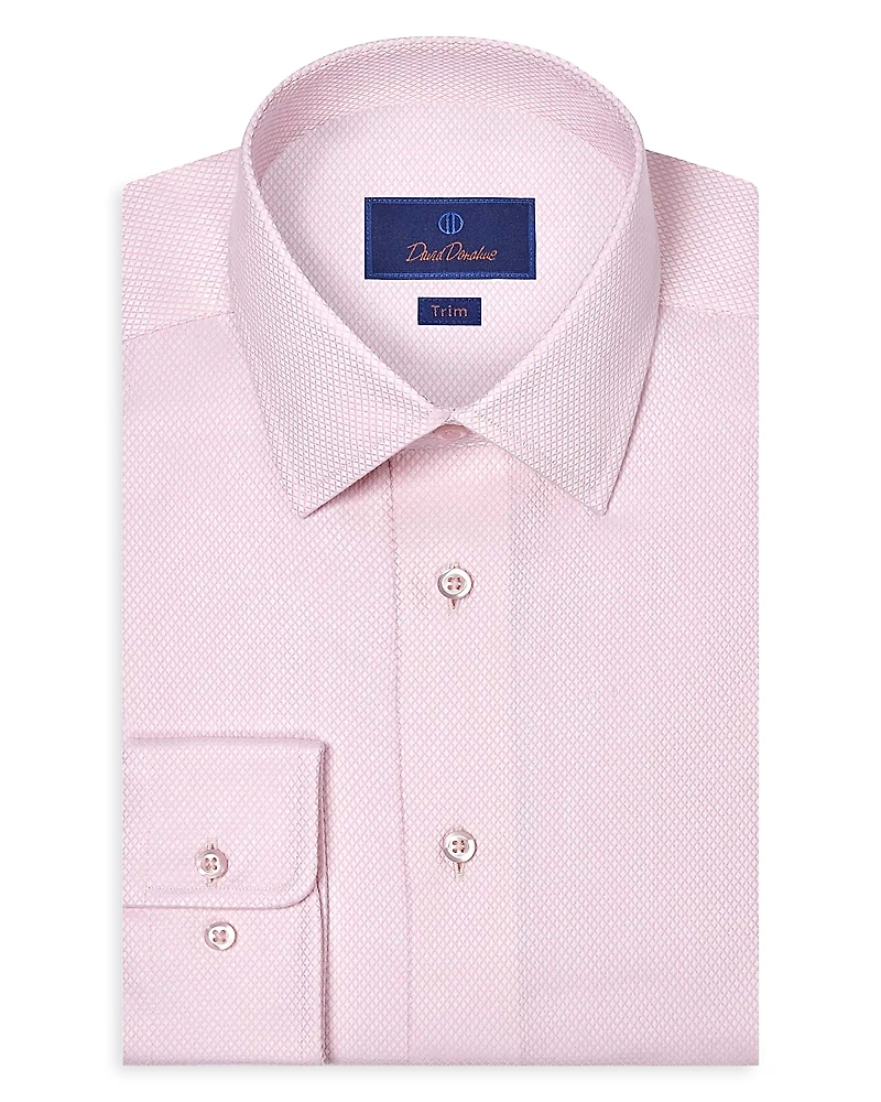 David Donahue Trim Fit Micro Diamond Dobby Dress Shirt