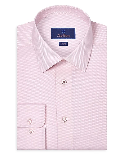 David Donahue Trim Fit Micro Diamond Dobby Dress Shirt