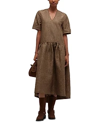 Ganni Crinkled Check Long Dress