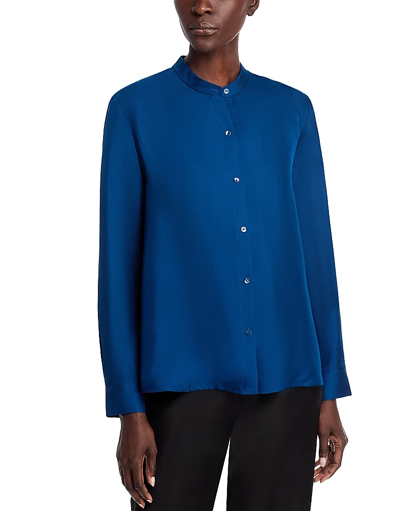 Eileen Fisher Silk Twill Mandarin Collar Top