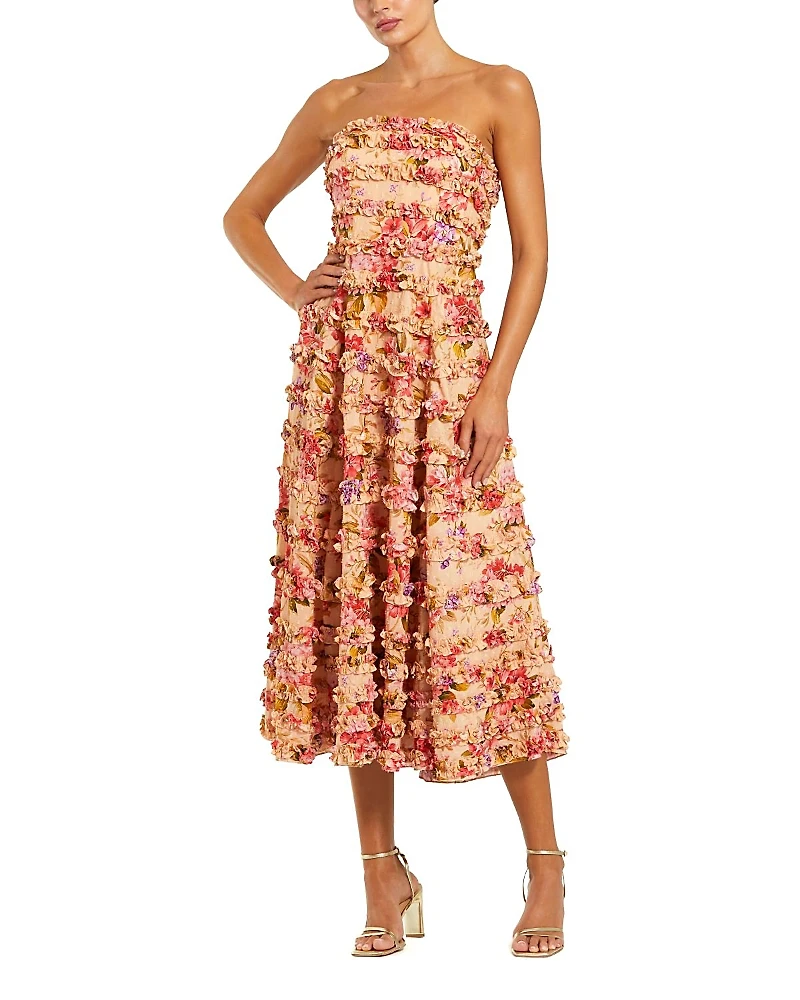 Mac Duggal Ruffle Strapless Ankle Cotton Dress