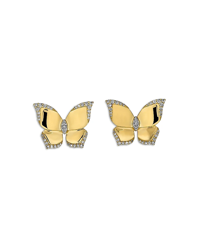 Piranesi 18K Yellow Gold Butterfly Diamond Oro Stud Earrings