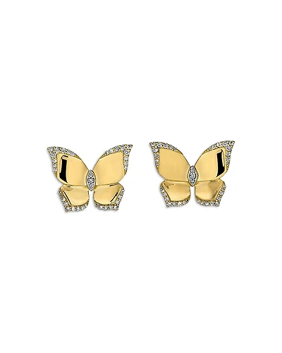 Piranesi 18K Yellow Gold Butterfly Diamond Oro Stud Earrings