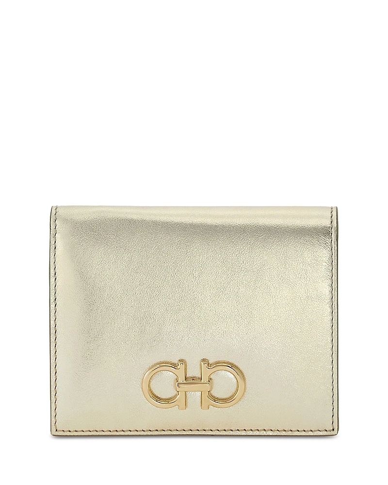 Ferragamo Gancini Compact Metallic Leather Wallet