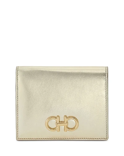 Ferragamo Gancini Compact Metallic Leather Wallet