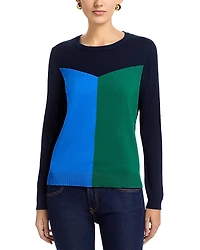 T Tahari Long Sleeved Color Blocked Jersey Crewneck Pullover Sweater