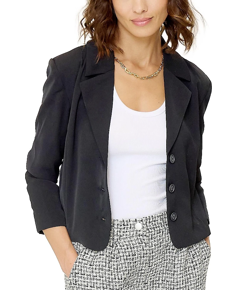 Central Park West Women's Olive Cropped Scrunch Sleeve Blazer
