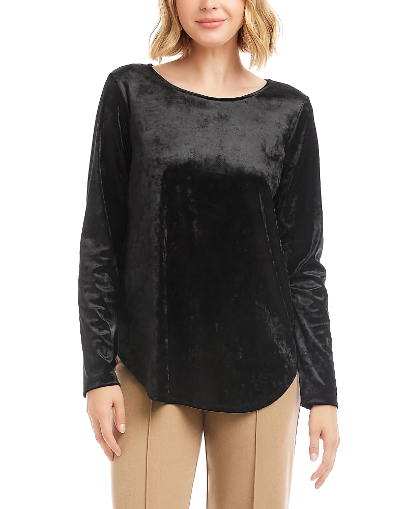 Karen Kane Long Sleeve Crushed Velvet Shirttail Top
