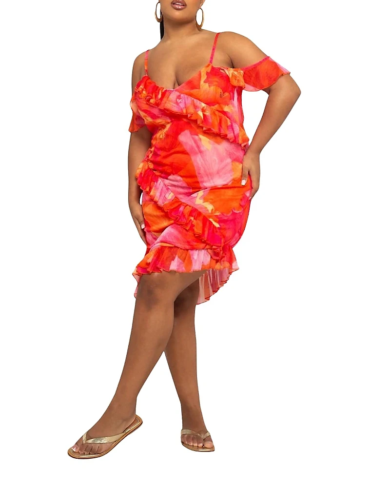 Fashion-szn Curve Plus Floral Print Mesh Midi Dress