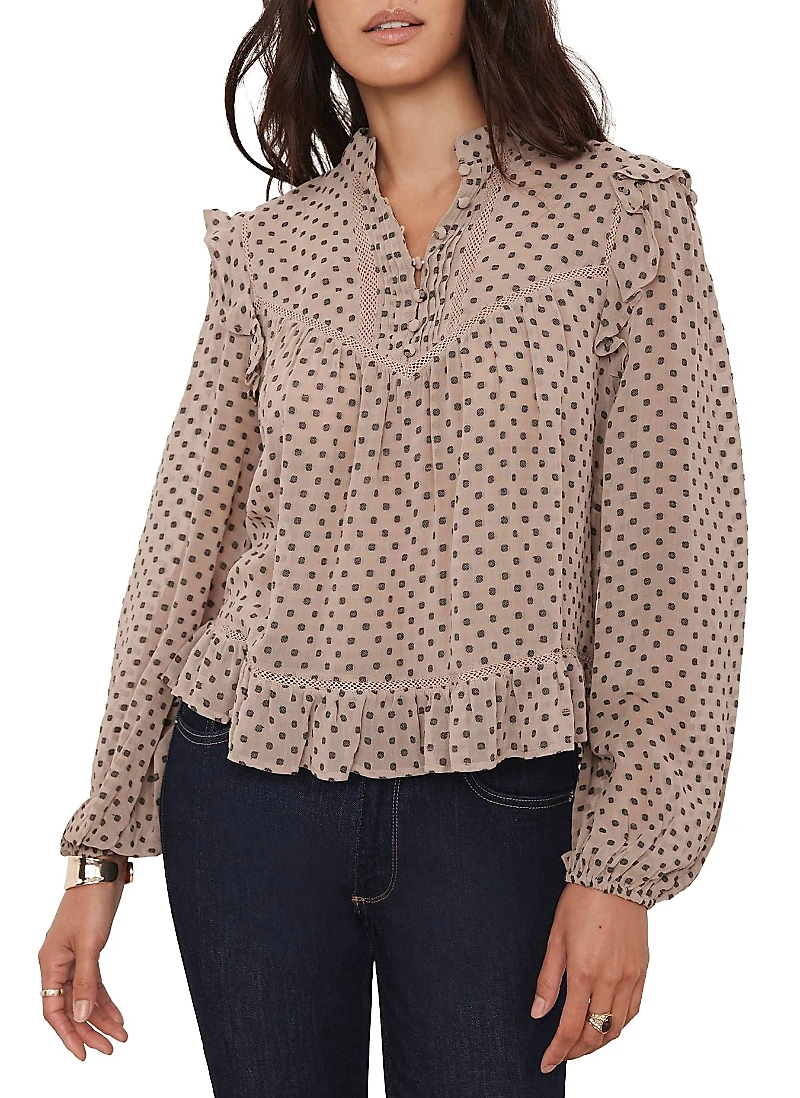 Mint Velvet Women's Neutral Jacquard Polka Dot Blouse