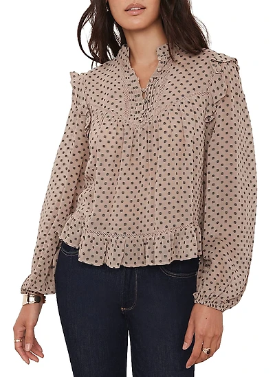 Mint Velvet Women's Neutral Jacquard Polka Dot Blouse