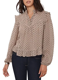 Mint Velvet Women's Neutral Jacquard Polka Dot Blouse