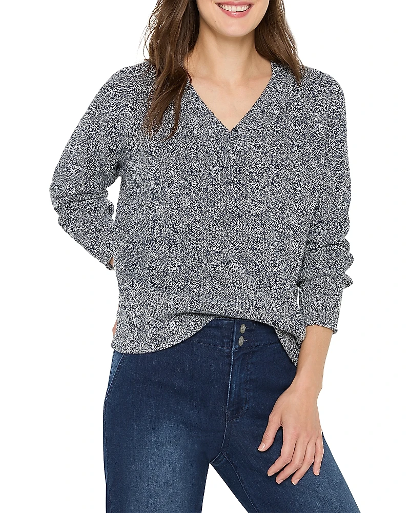 Nic+Zoe V-Neck Shaker Stitch Sweater
