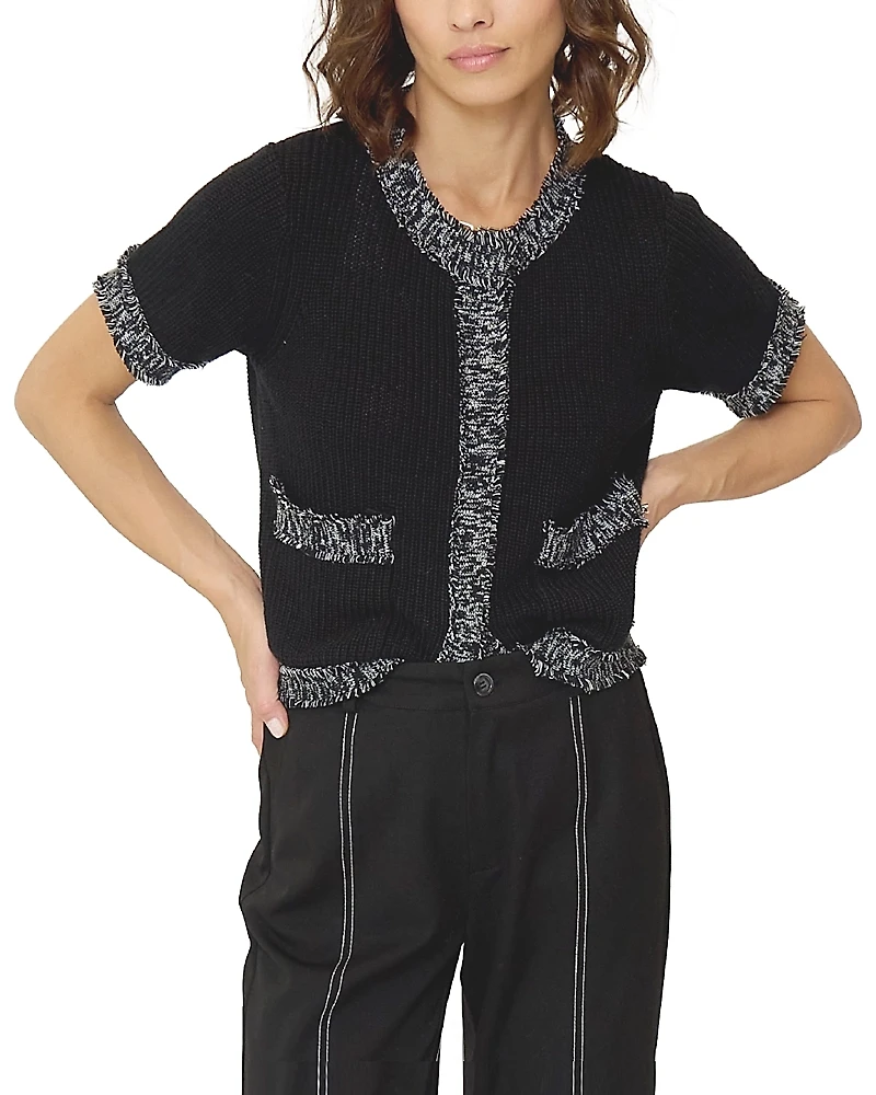 Central Park West Women's Maribel Frayed Edge Tweed Sweater Tee