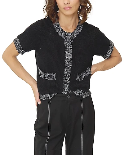 Central Park West Women's Maribel Frayed Edge Tweed Sweater Tee