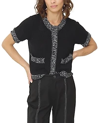 Central Park West Women's Maribel Frayed Edge Tweed Sweater Tee