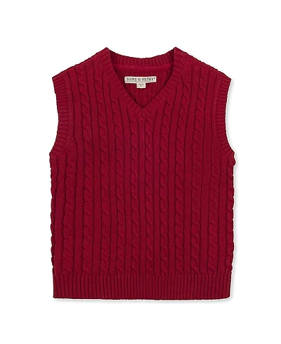 Hope & Henry Boys' Organic V-Neck Cable Sweater Vest - Little Kid