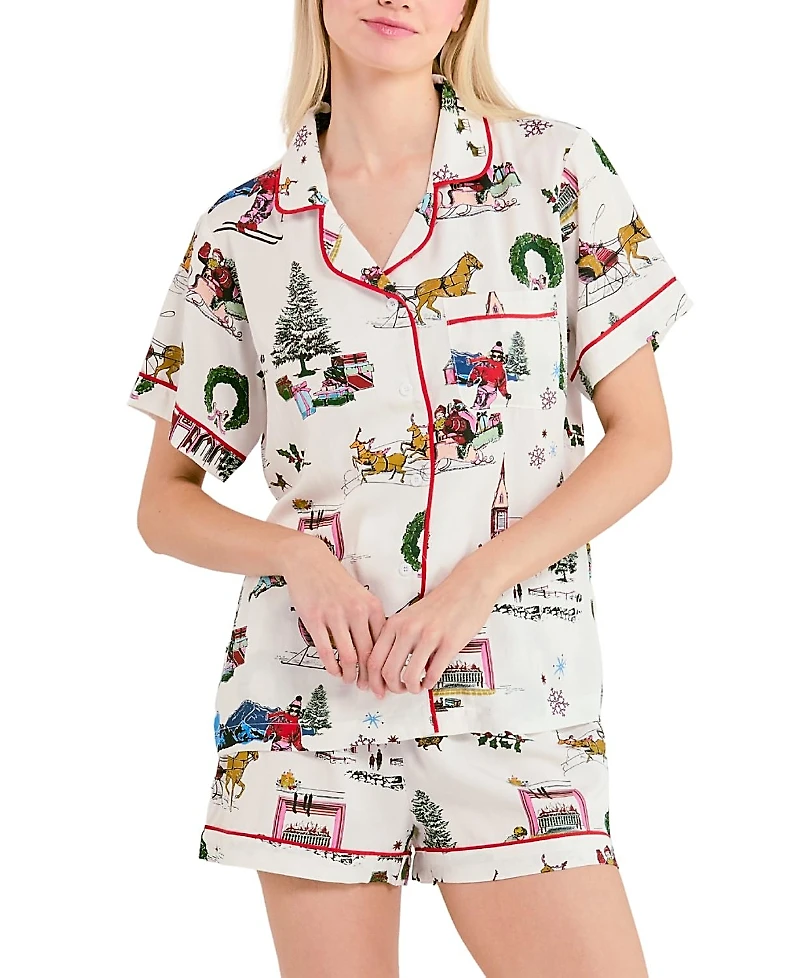 Katie Kime Holiday Toile Pajama Shorts Set
