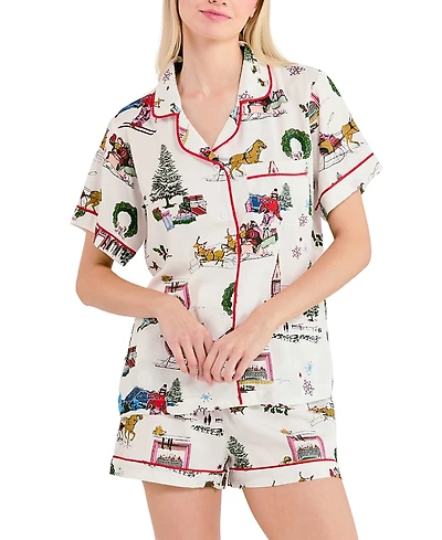 Katie Kime Holiday Toile Pajama Shorts Set