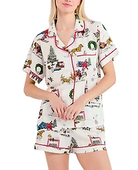Katie Kime Holiday Toile Pajama Shorts Set