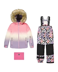 Deux par Deux Girls' Two-Piece Play Snowsuit Flower - Little Kid