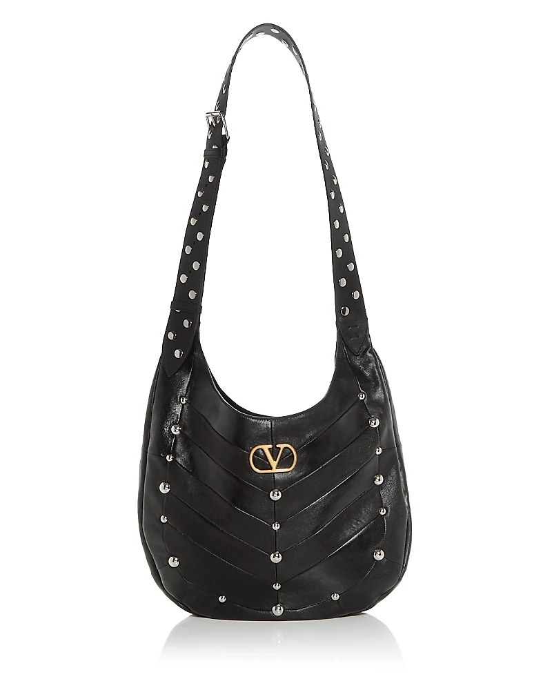 Valentino Garavani VLogo Stud Embellished Hobo Leather Shoulder Bag