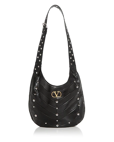 Valentino Garavani VLogo Stud Embellished Hobo Leather Shoulder Bag