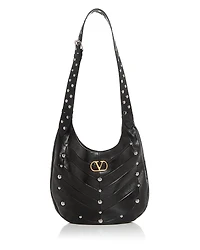 Valentino Garavani VLogo Stud Embellished Hobo Leather Shoulder Bag
