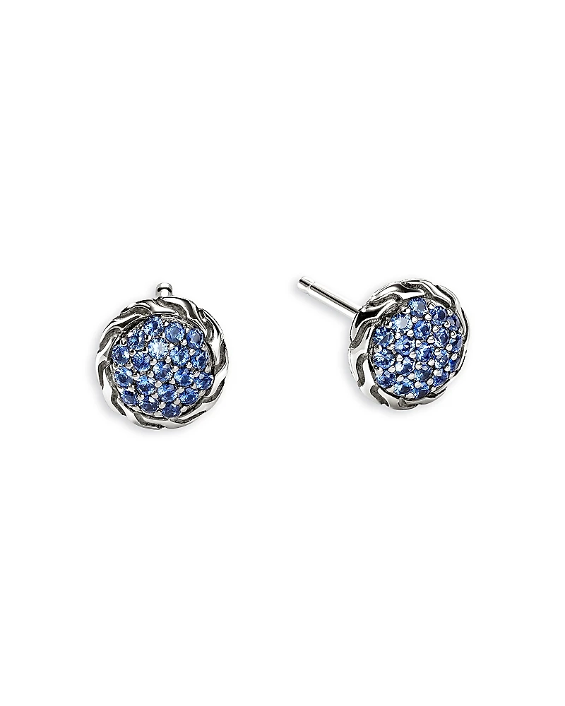 John Hardy Sterling Silver Essentials Blue Sapphire Pave Stud Earrings