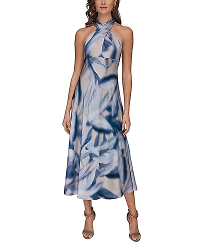 Donna Karan Crossover Neck Midi Dress