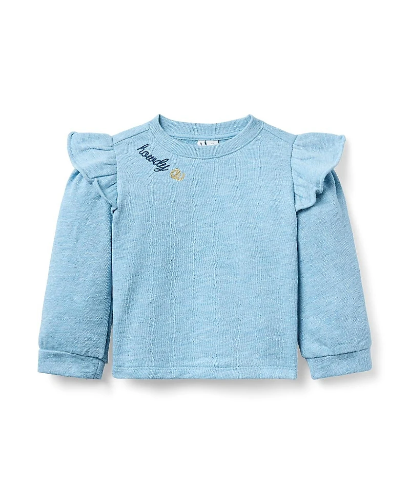 Janie and Jack Girls' Embroidered Ruffle Shoulder Sweatshirt - Baby, Little Kid, Big Kid